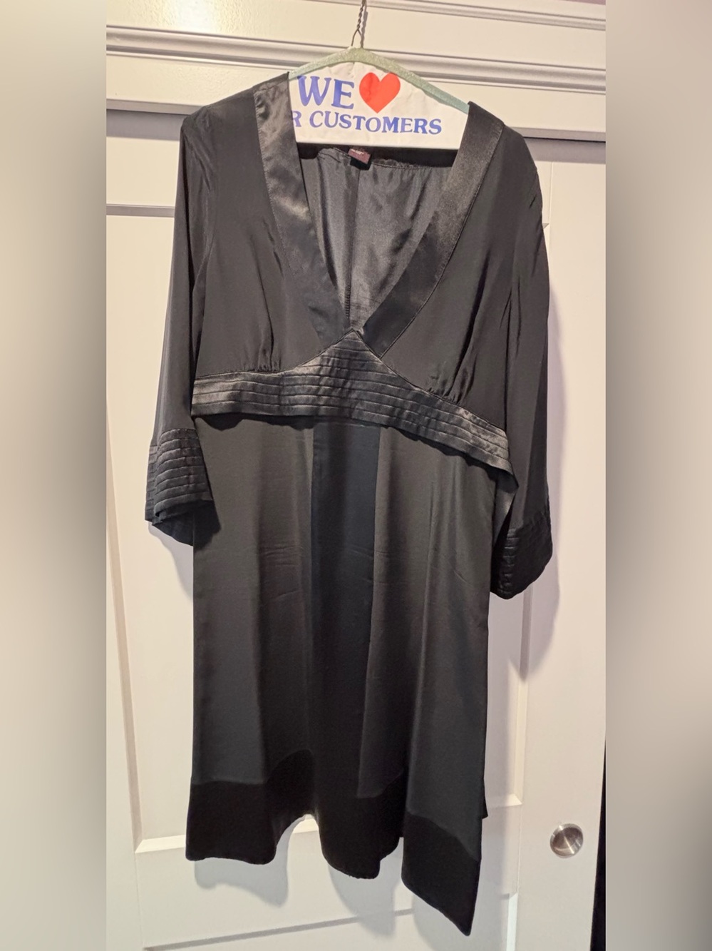 Central Park West Black Silk Satin-Trim Robe Dress